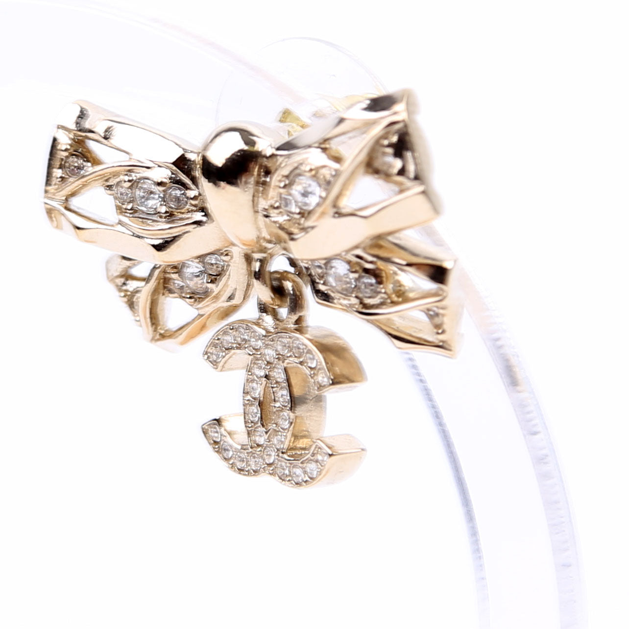 Crystal Bow CC Drop Earrings Gold