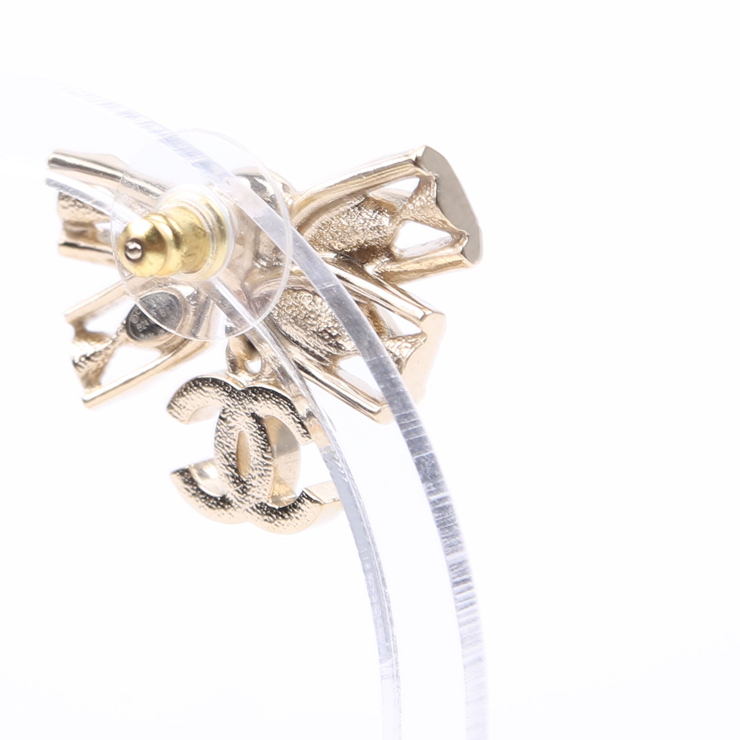 Crystal Bow CC Drop Earrings Gold