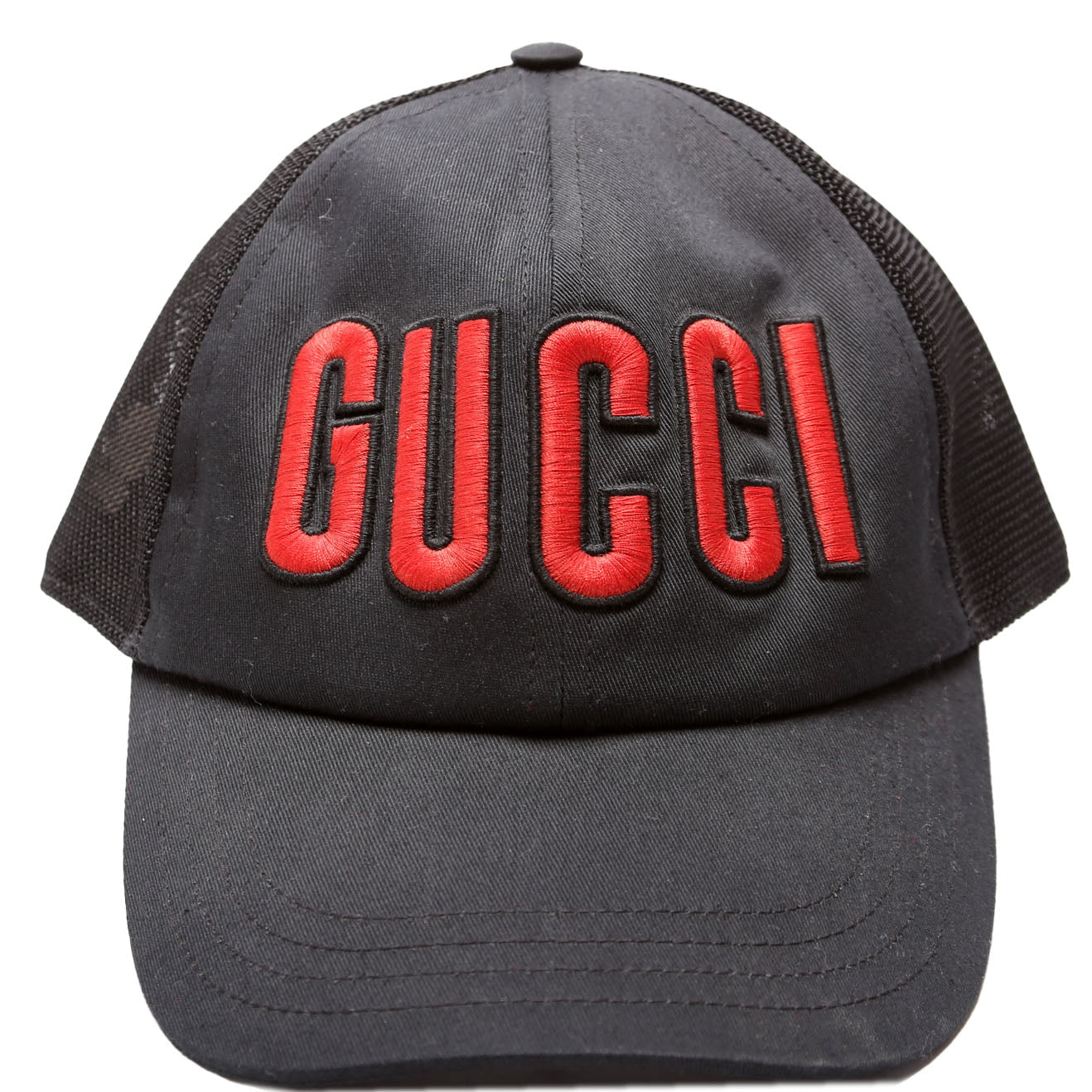 Gucci 701324 Logo Trucker Hat Size L (59CM) Black/Red