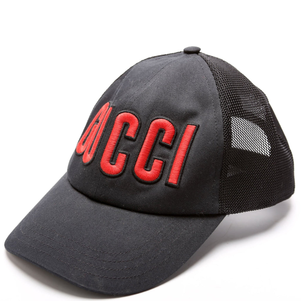 Gucci 701324 Logo Trucker Hat Size L (59CM) Black/Red