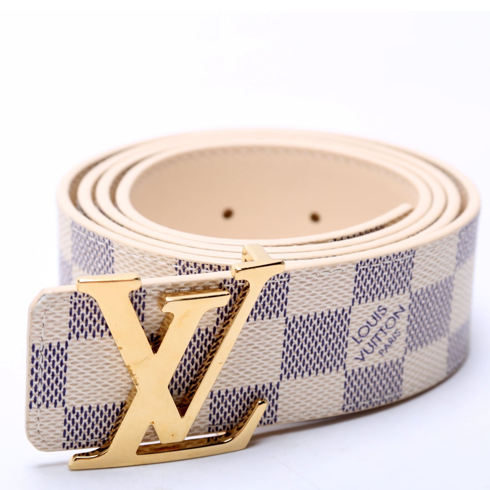 LV Initiales 40MM Reversible Leather/Damier Azur Belt Size 100/40 Beige