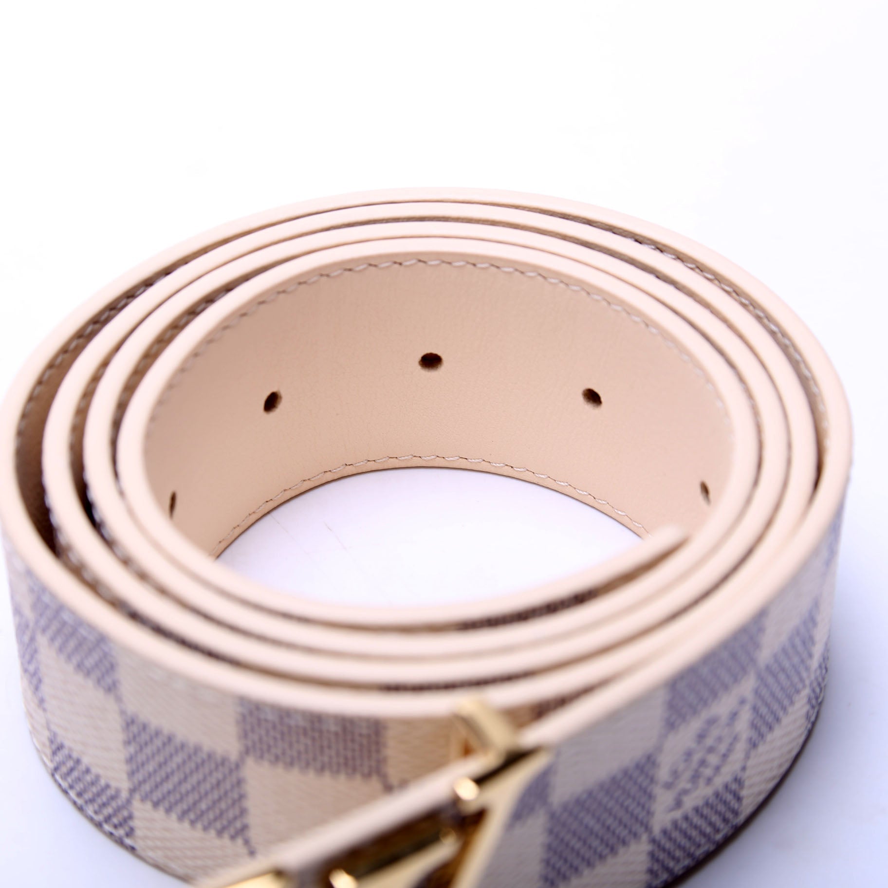 LV Initiales 40MM Reversible Leather/Damier Azur Belt Size 100/40 Beige