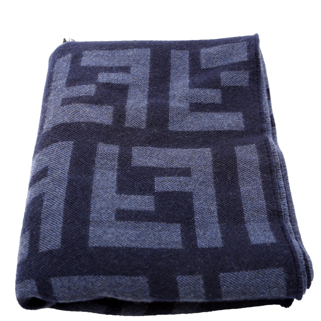 FXS424 Timeless FF Printed Wool/Silk Scarf Navy