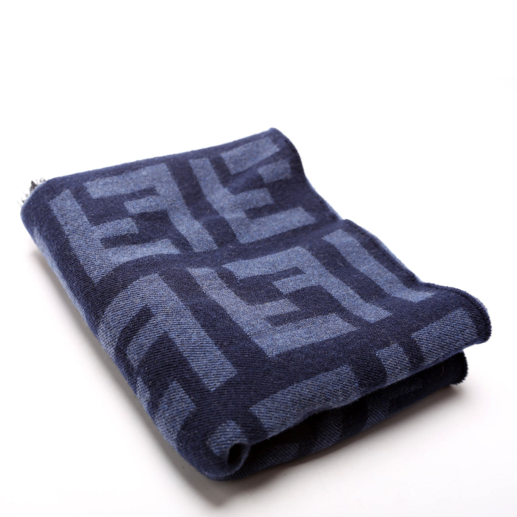 FXS424 Timeless FF Printed Wool/Silk Scarf Navy