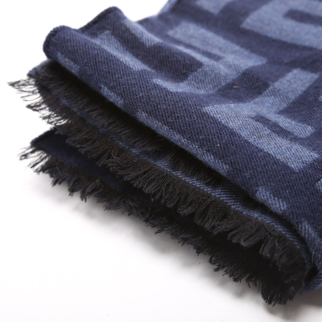 FXS424 Timeless FF Printed Wool/Silk Scarf Navy