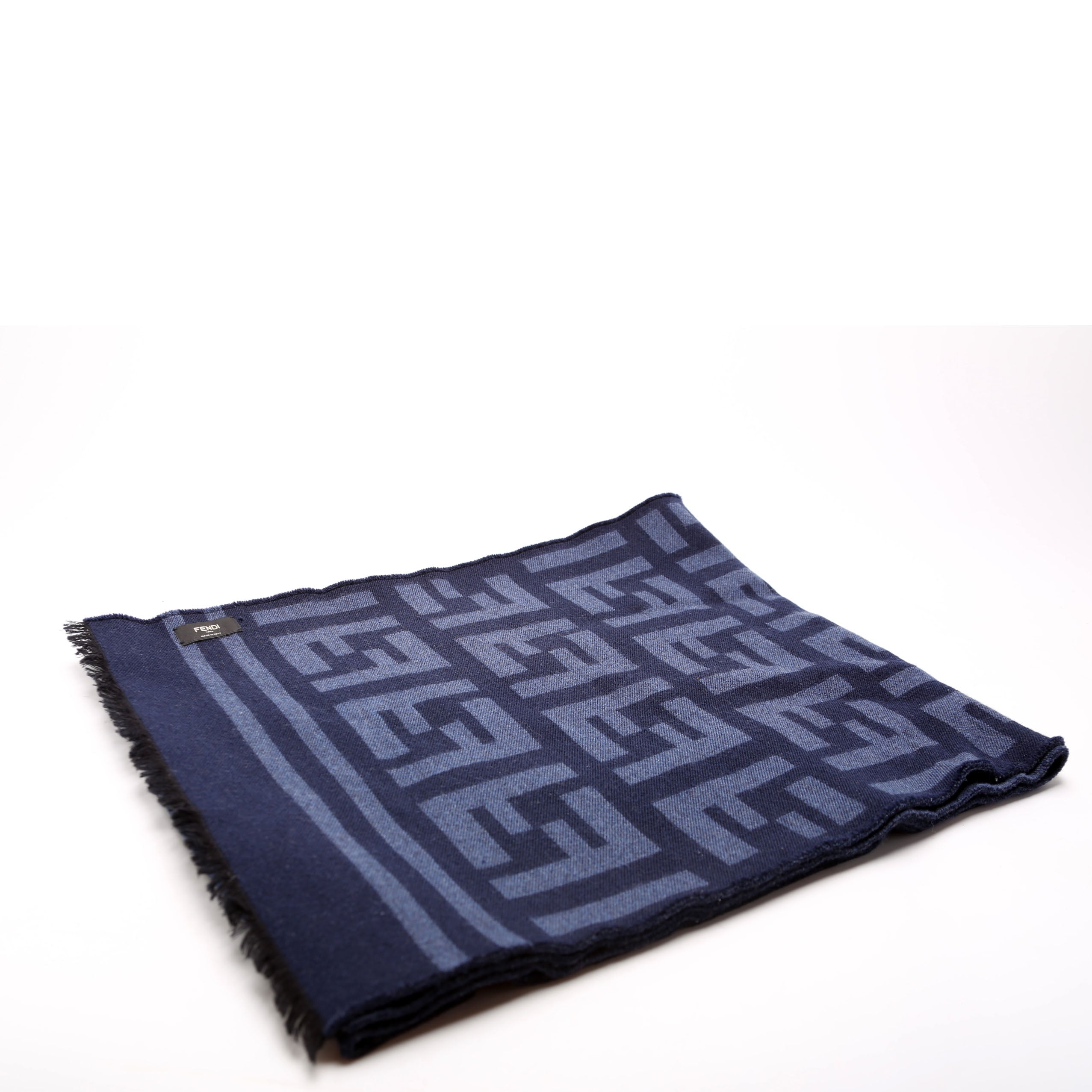 FXS424 Timeless FF Printed Wool/Silk Scarf Navy