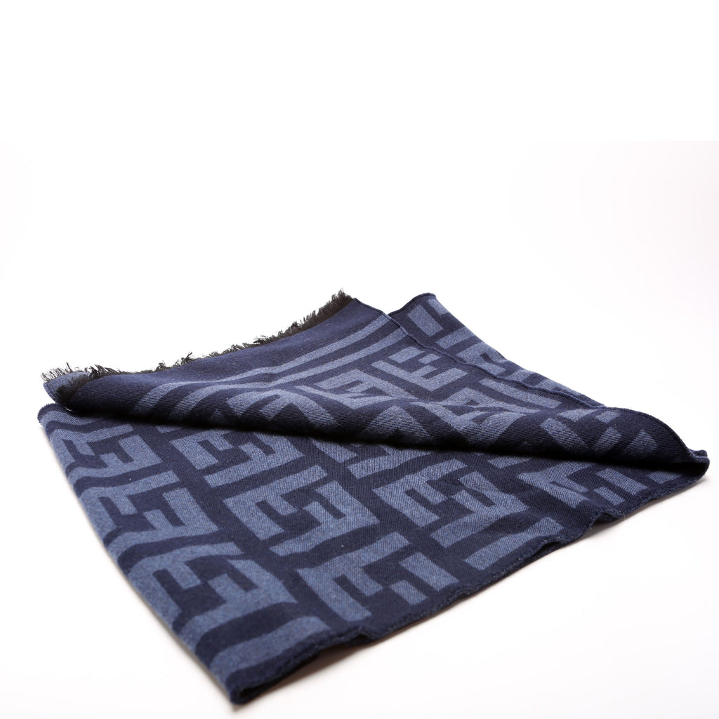 FXS424 Timeless FF Printed Wool/Silk Scarf Navy