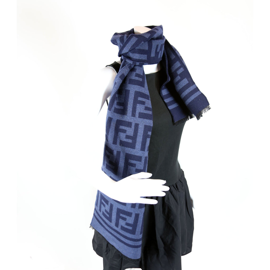 FXS424 Timeless FF Printed Wool/Silk Scarf Navy
