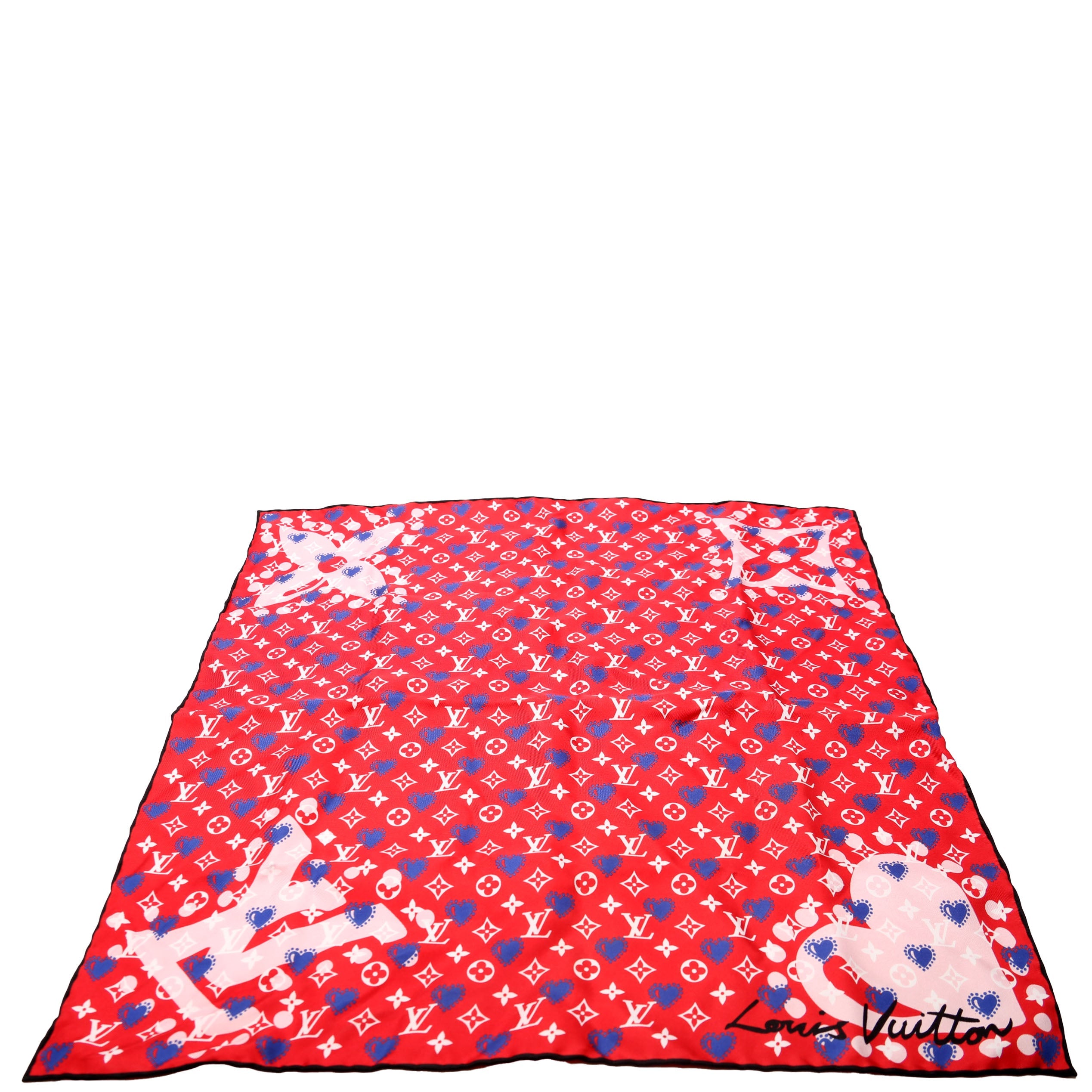 'I LV U' Square 45 Silk Scarf Red/Multicolor