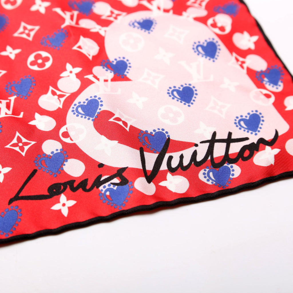 'I LV U' Square 45 Silk Scarf Red/Multicolor