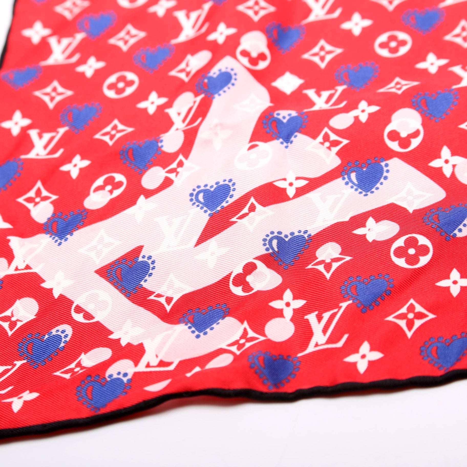 'I LV U' Square 45 Silk Scarf Red/Multicolor