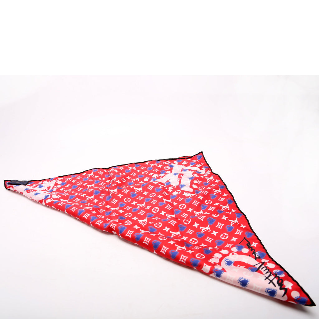 'I LV U' Square 45 Silk Scarf Red/Multicolor
