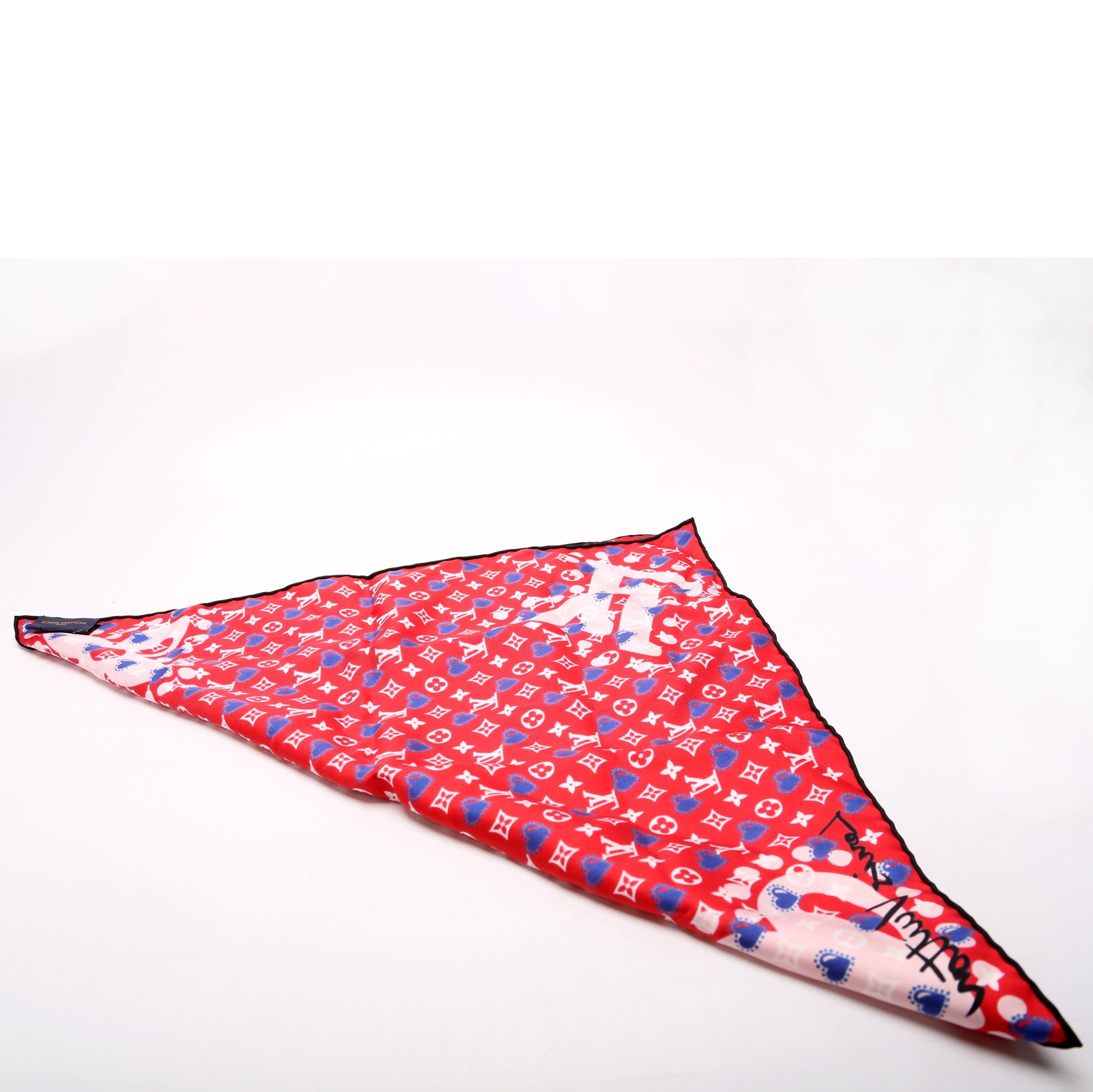 'I LV U' Square 45 Silk Scarf Red/Multicolor