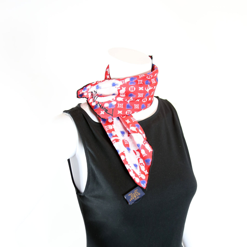 'I LV U' Square 45 Silk Scarf Red/Multicolor