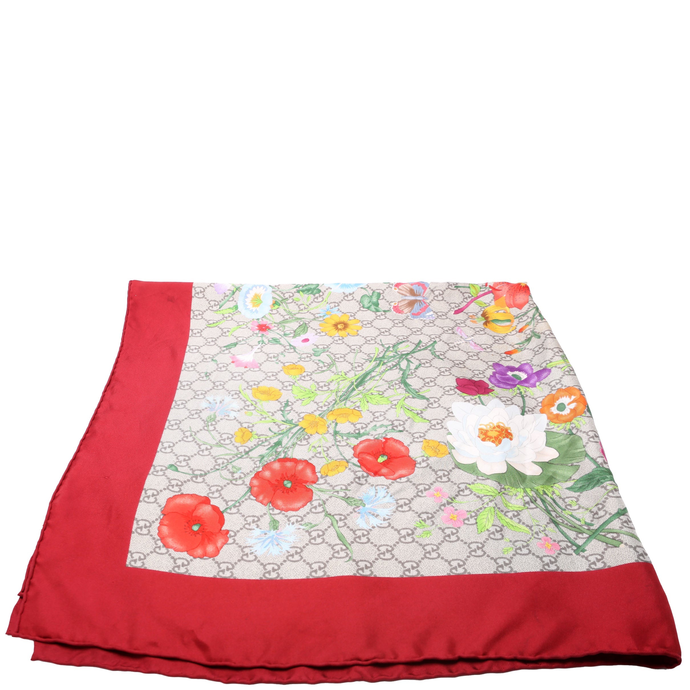 Square Flora Silk Scarf Red/Beige