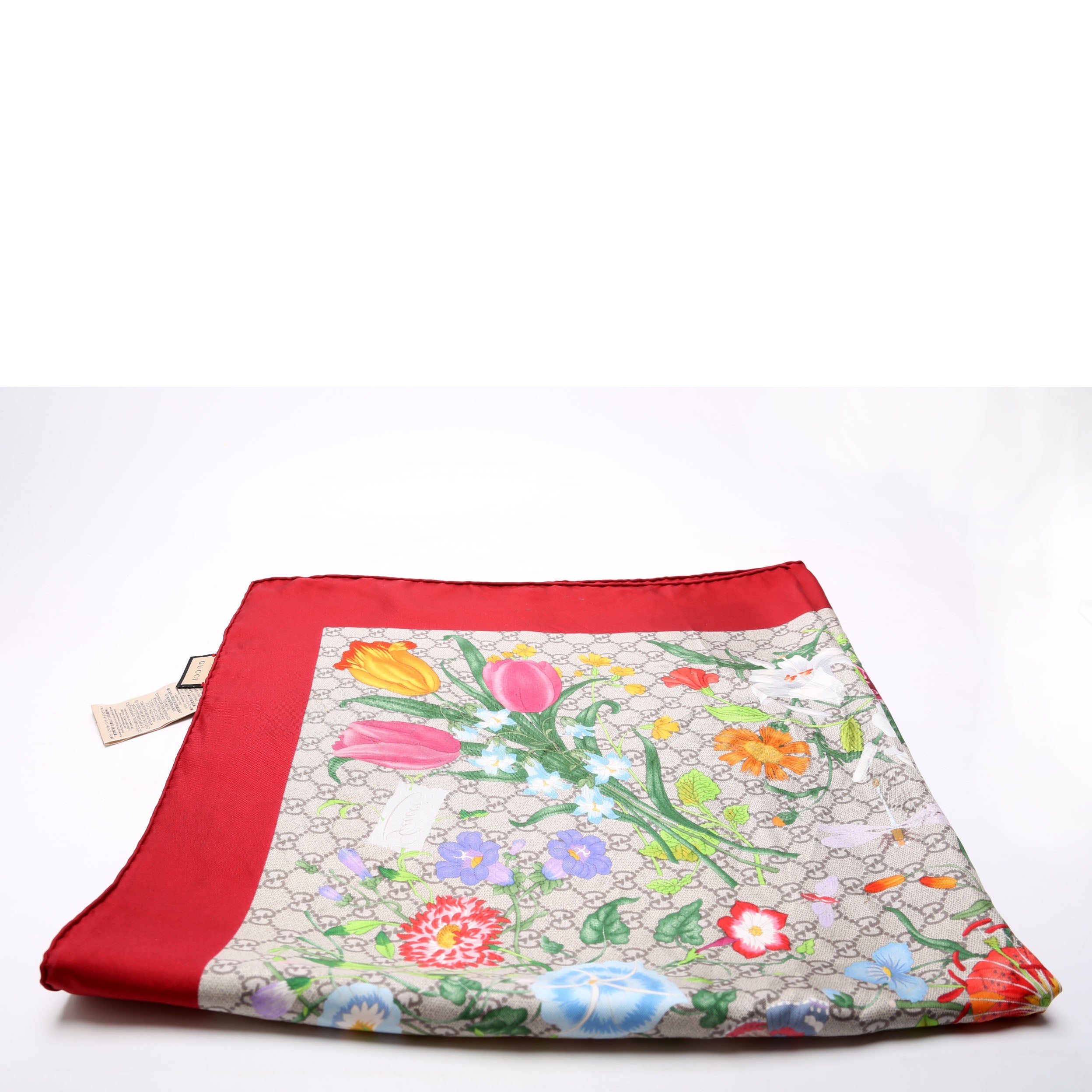 Square Flora Silk Scarf Red/Beige