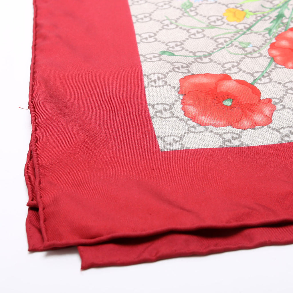 Square Flora Silk Scarf Red/Beige