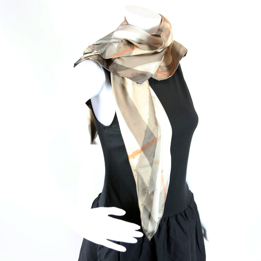 Watercolor Check Silk Scarf 90 Beige/Brown