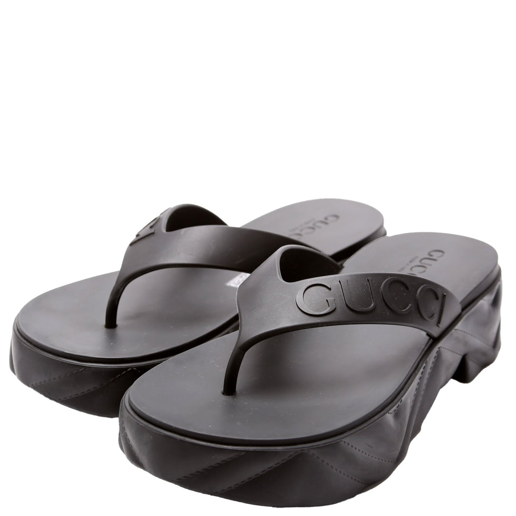 Rubber Logo Platform Thong Sandals Size 36 Black