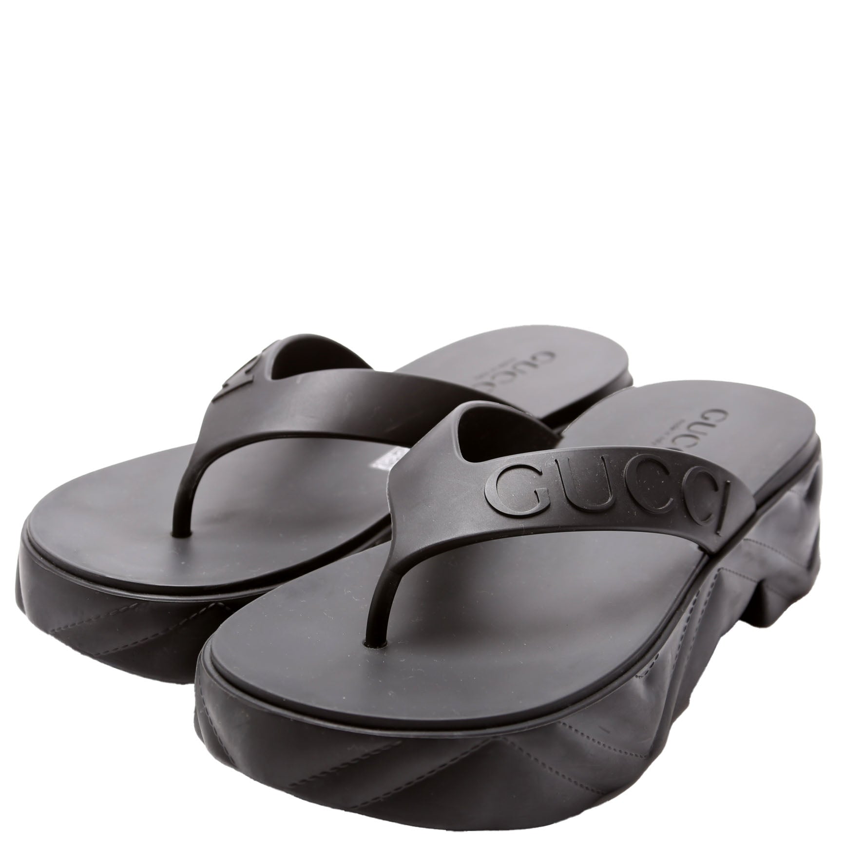 Rubber Logo Platform Thong Sandals Size 36 Black