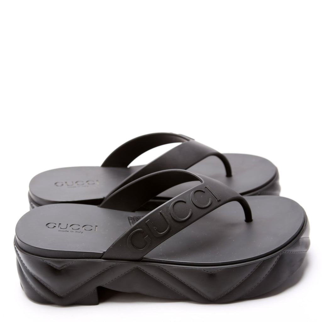 Rubber Logo Platform Thong Sandals Size 36 Black