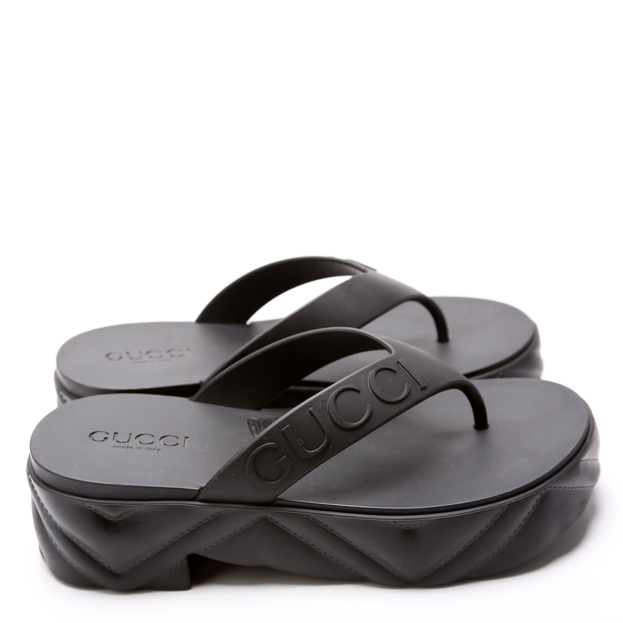 Rubber Logo Platform Thong Sandals Size 36 Black