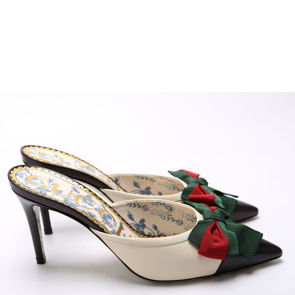 Malaga Kid Web Bow Mules Size 38 Cream/Black