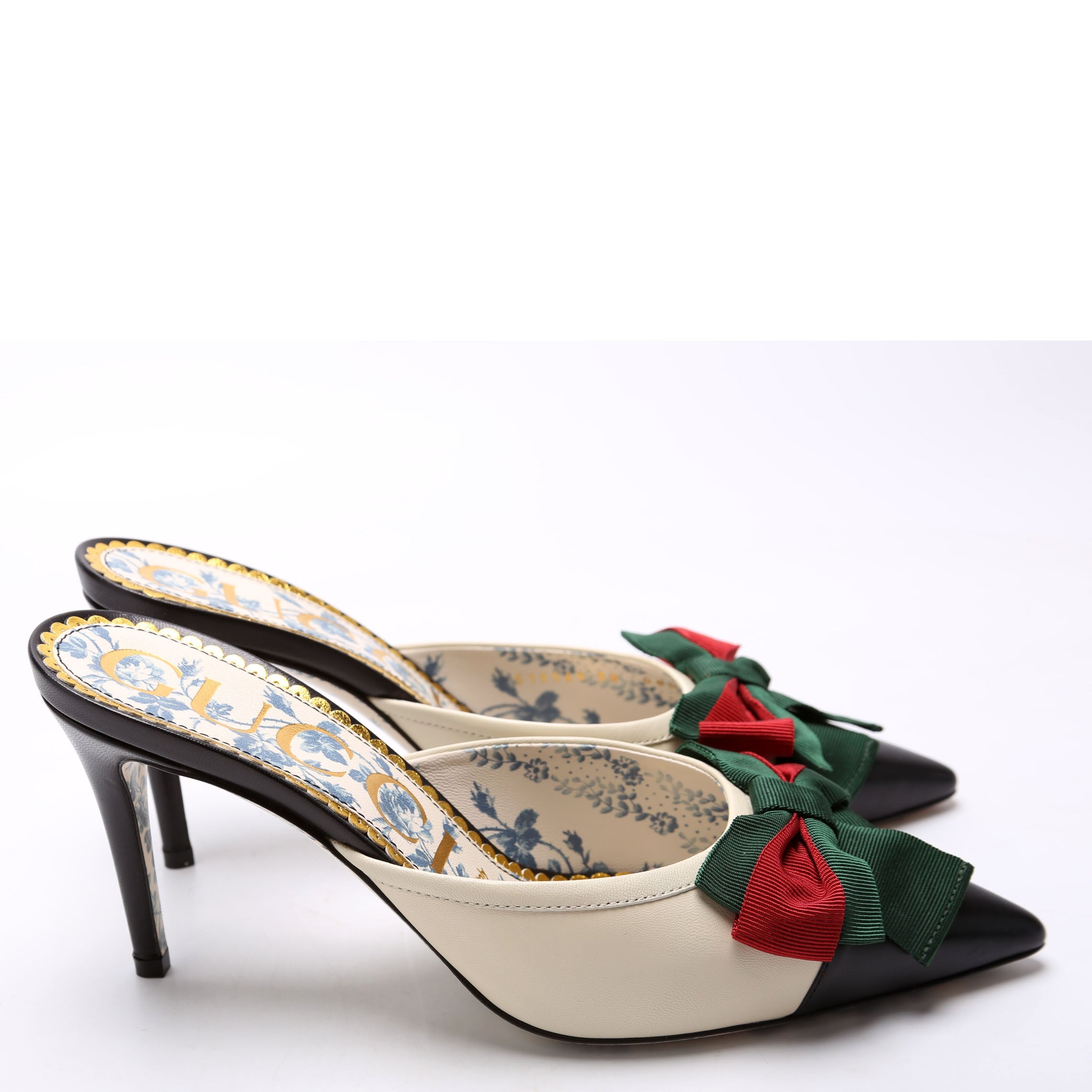 Malaga Kid Web Bow Mules Size 38 Cream/Black
