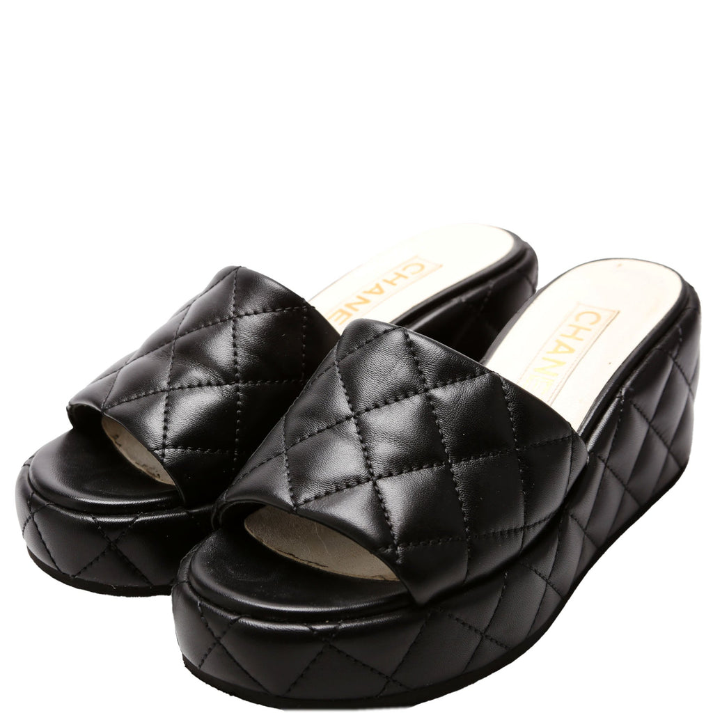 Camelia Quilted Lambskin Platform Mules Size 37 Black