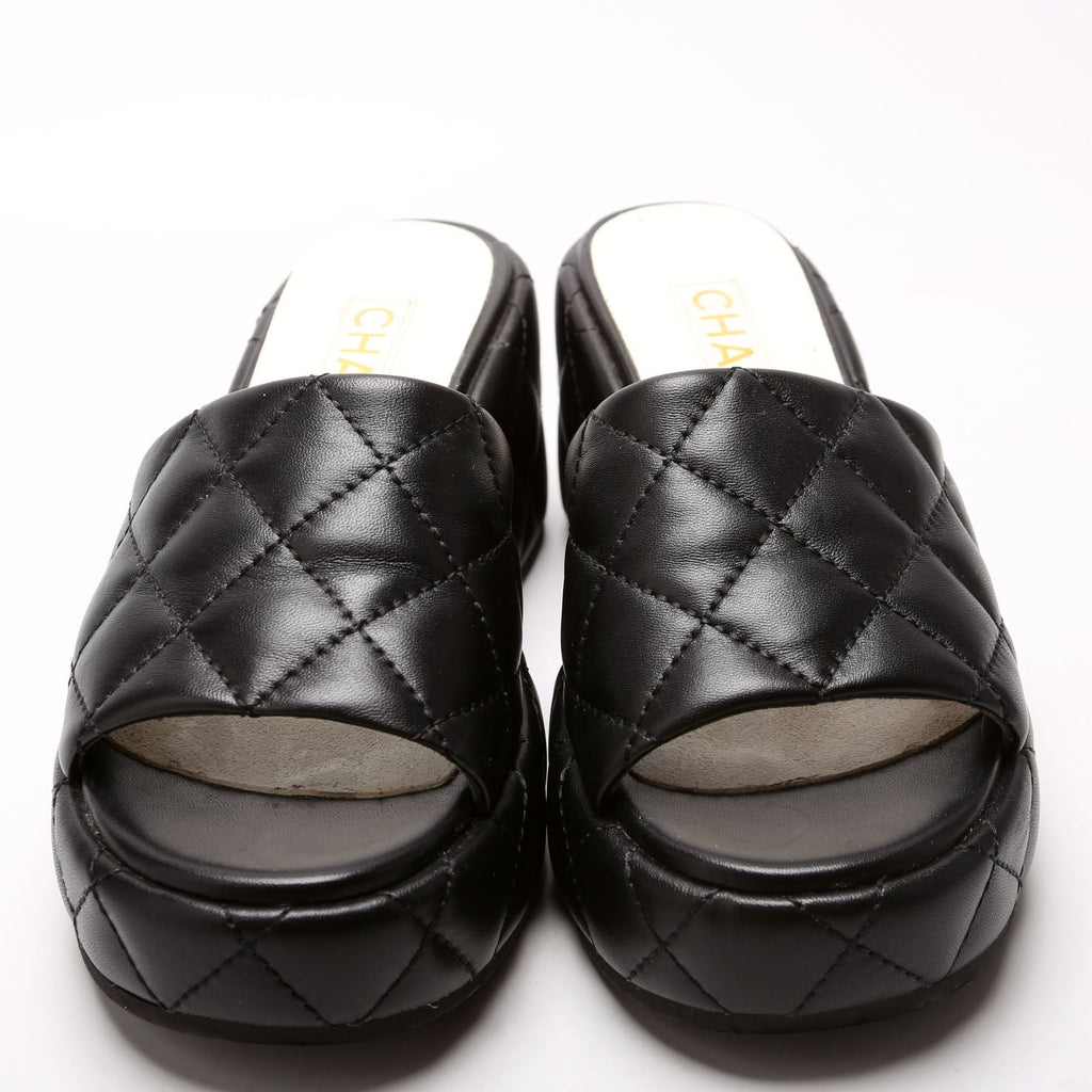 Camelia Quilted Lambskin Platform Mules Size 37 Black