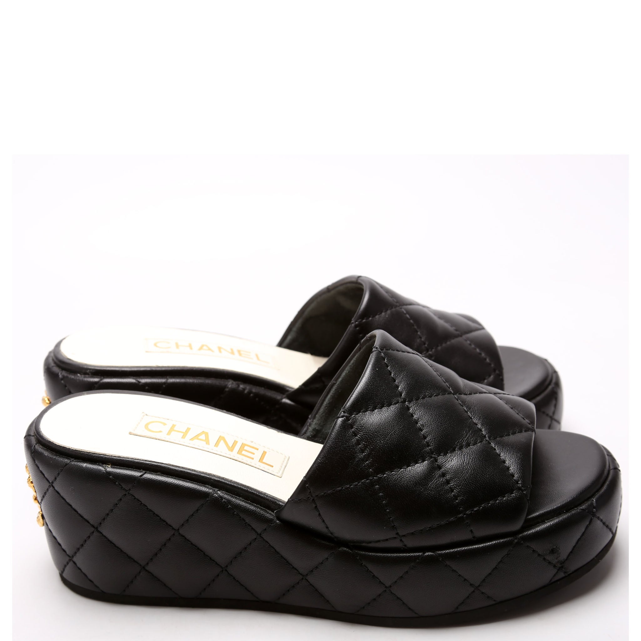 Camelia Quilted Lambskin Platform Mules Size 37 Black