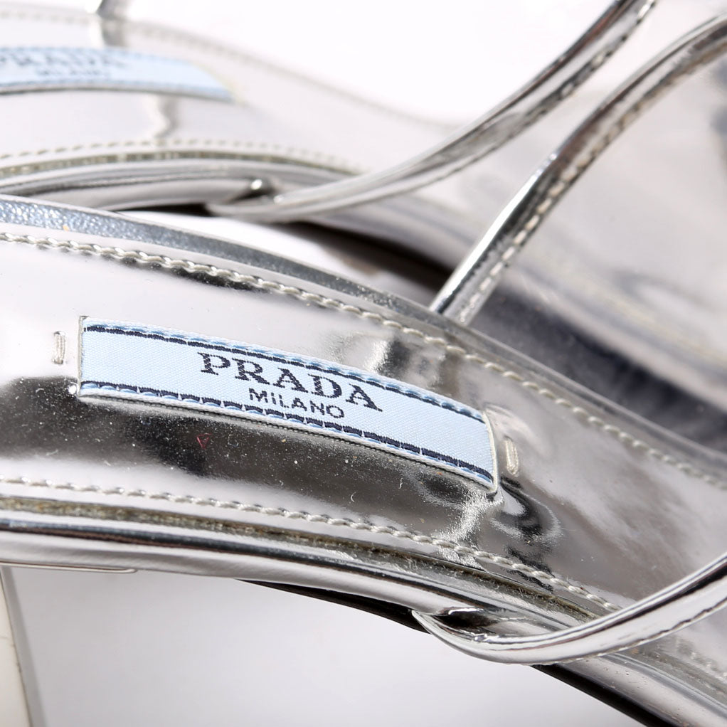 PVC Logo Heeled Mules Size 38.5 Silver