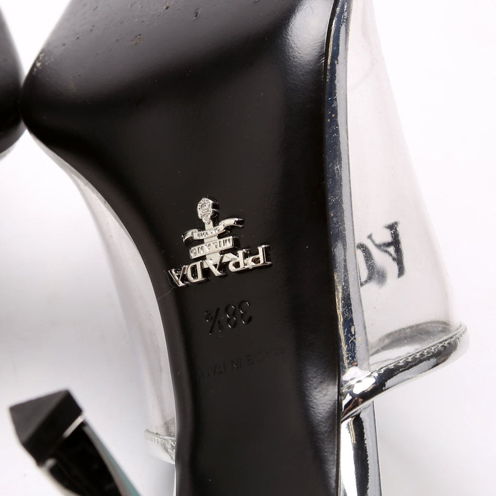 PVC Logo Heeled Mules Size 38.5 Silver