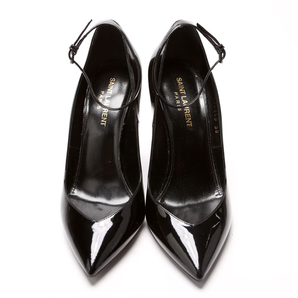 SAINT LAURENT Opyum 'Appelle Moi' Ankle Strap Pumps Size 38 Black