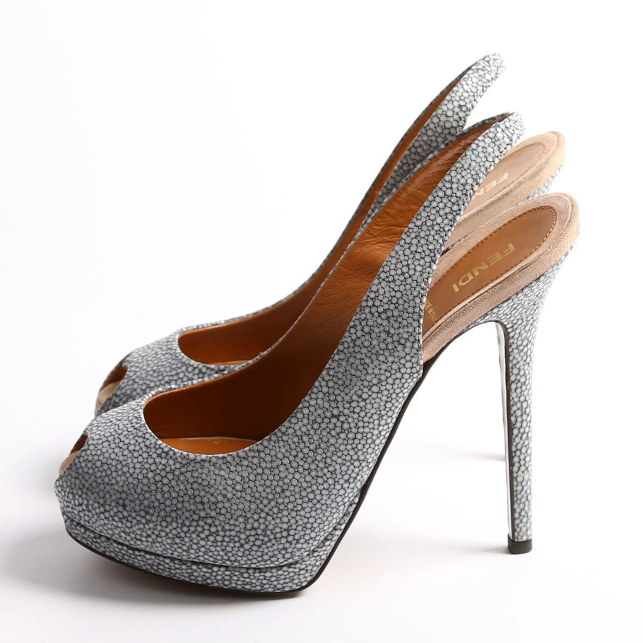 Fendi Heart Peep Toe Slingback Pumps Size 38 Blue