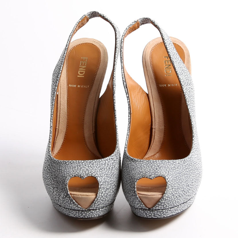 Fendi Heart Peep Toe Slingback Pumps Size 38 Blue