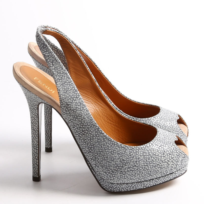 Fendi Heart Peep Toe Slingback Pumps Size 38 Blue