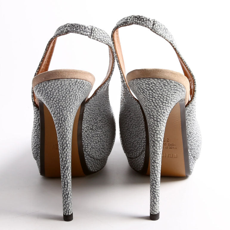 Fendi Heart Peep Toe Slingback Pumps Size 38 Blue