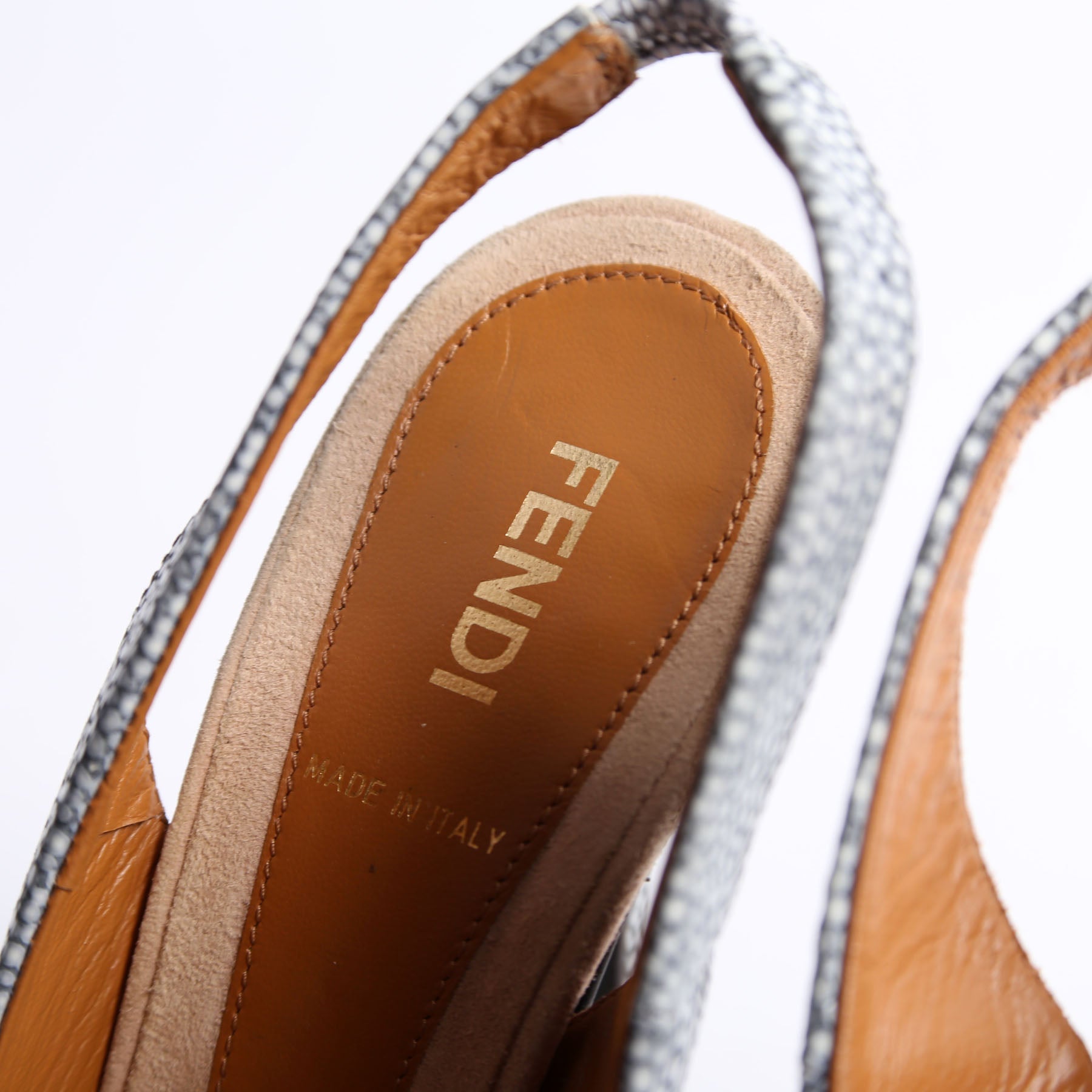 Fendi Heart Peep Toe Slingback Pumps Size 38 Blue