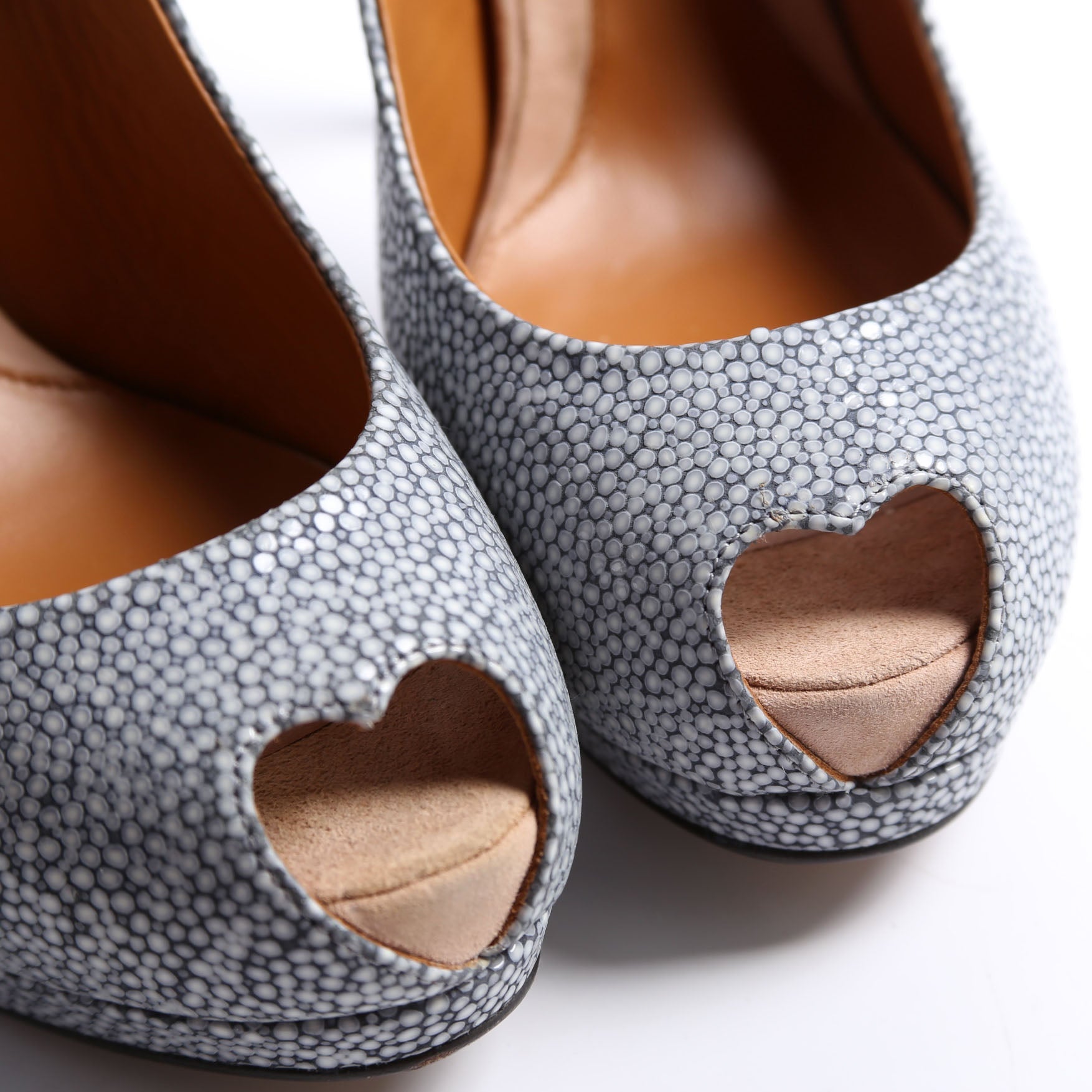 Fendi Heart Peep Toe Slingback Pumps Size 38 Blue