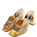 Triangle Logo Satin/Crystal 90MM Mules Size 37.5 Gold