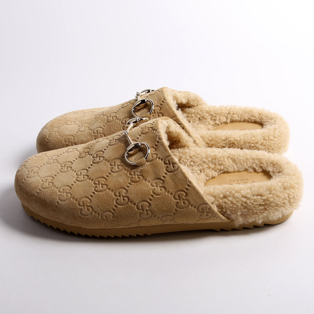 GG Suede/Shearling Horsebit Mules Size 38
