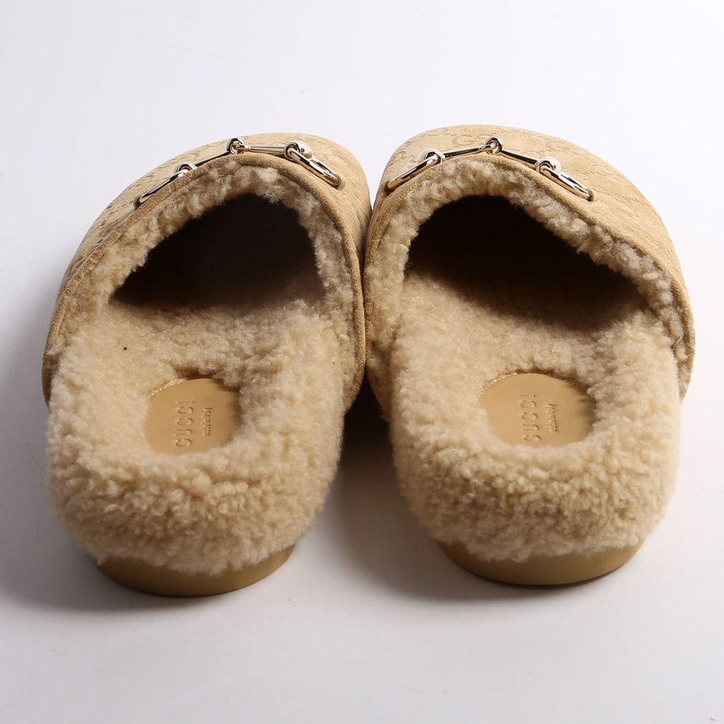 GG Suede/Shearling Horsebit Mules Size 38