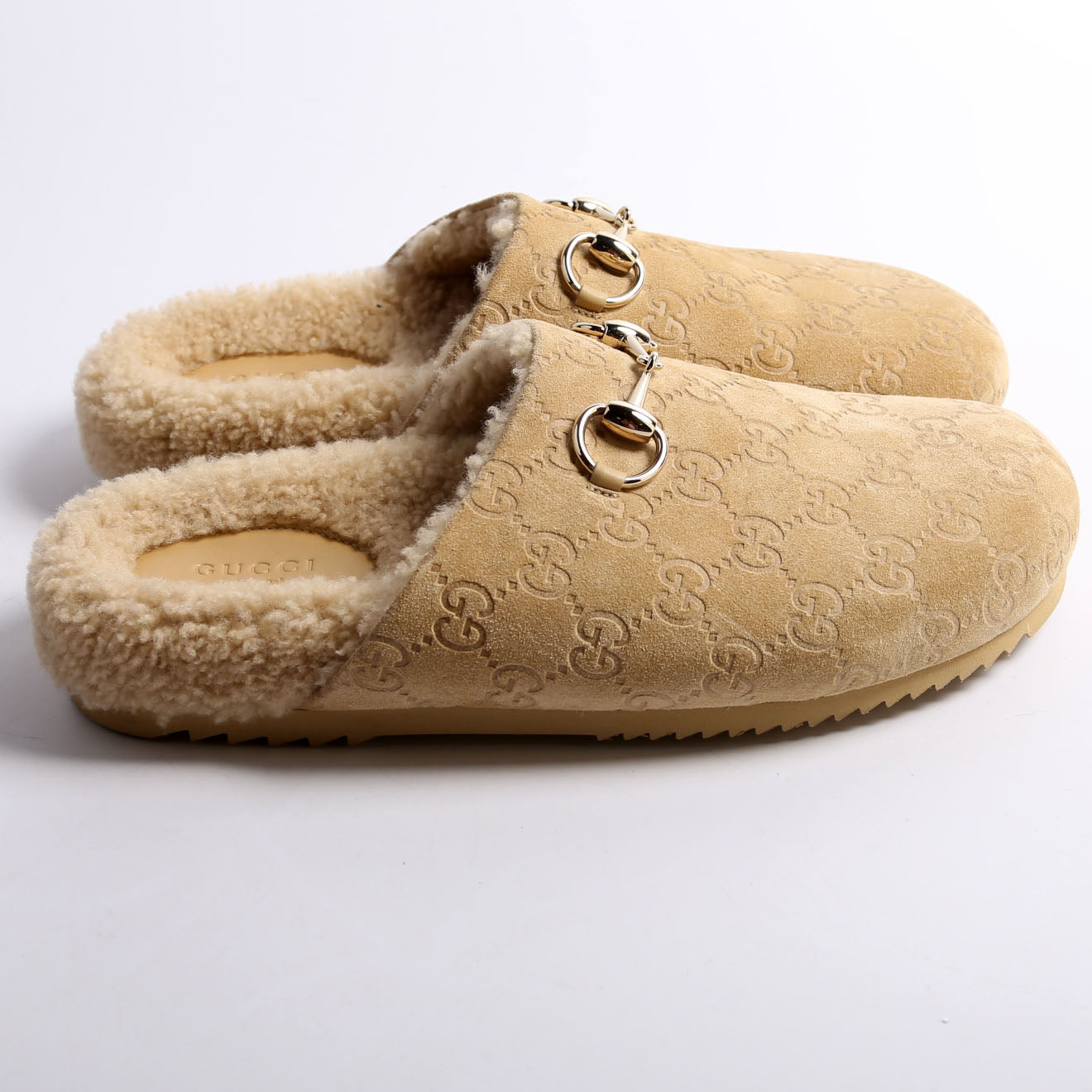 GG Suede/Shearling Horsebit Mules Size 38