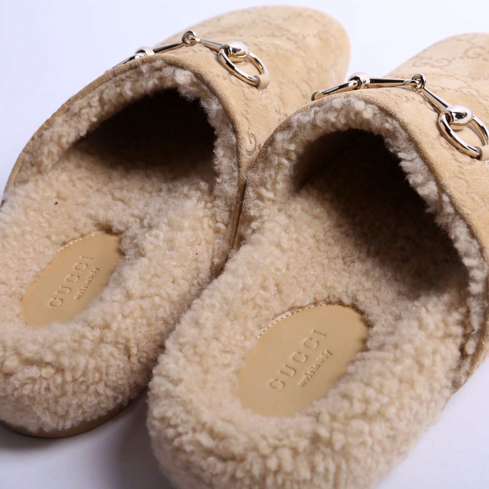 GG Suede/Shearling Horsebit Mules Size 38