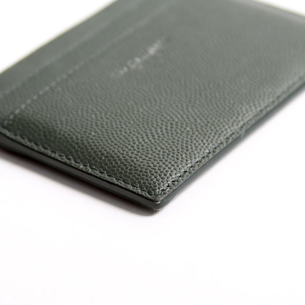 SAINT LAURENT 375946 Paris Grain Leather Card Holder Green
