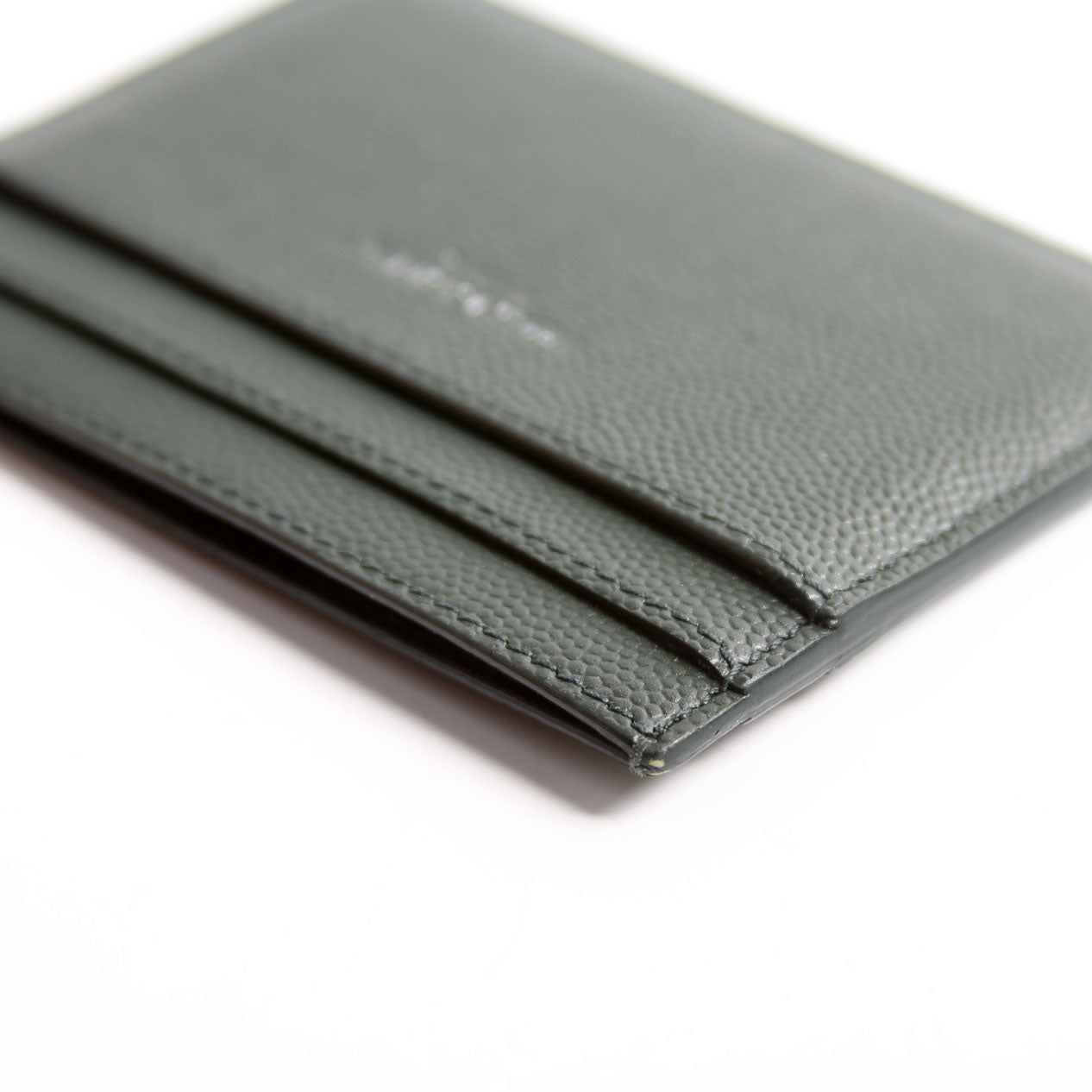 SAINT LAURENT 375946 Paris Grain Leather Card Holder Green