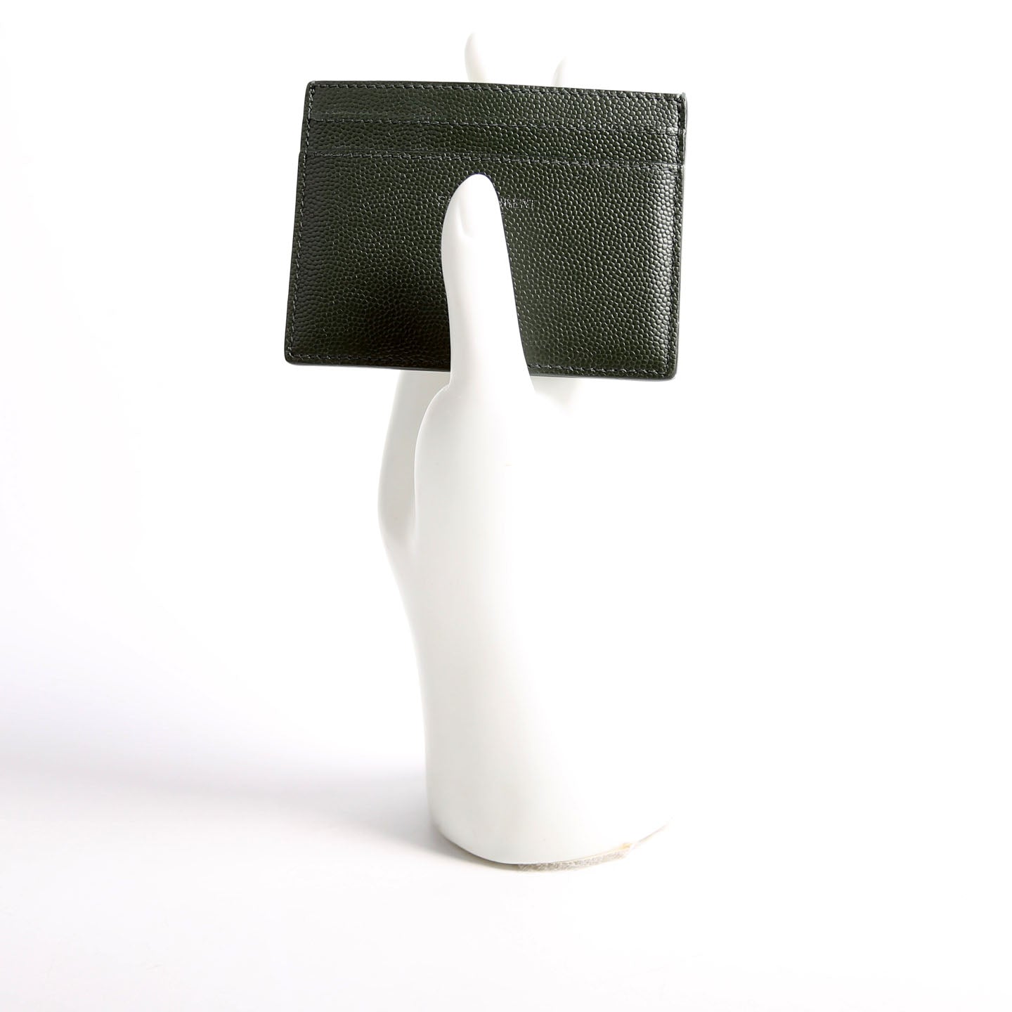 SAINT LAURENT 375946 Paris Grain Leather Card Holder Green