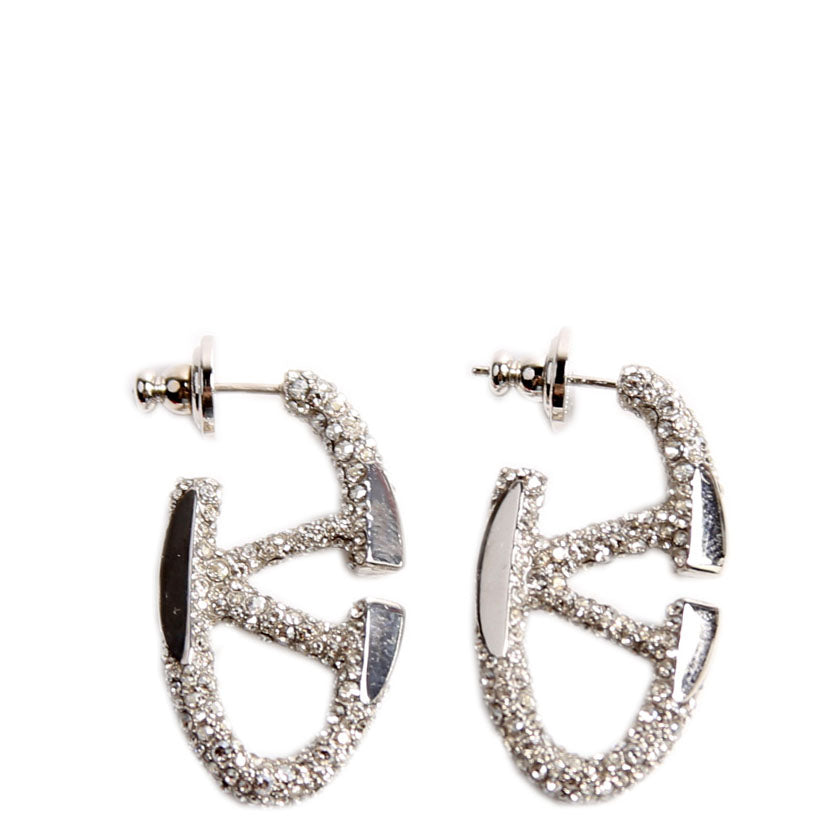 V Logo Bold Edition Crystal Earrings Silver