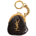 757157 Quilted Leather Gaby Mini Coin Key Ring Black/Gold
